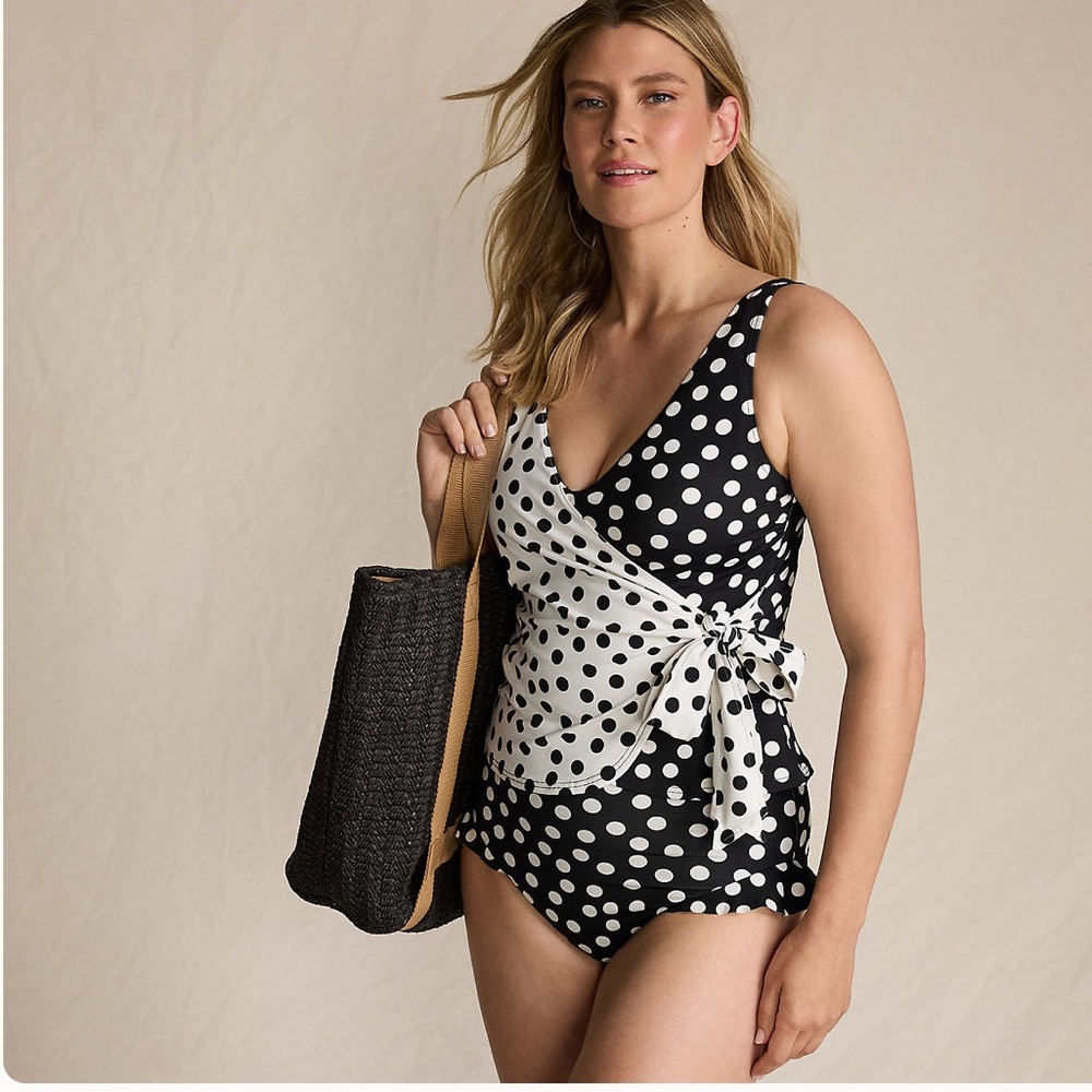 Lands' End Black and White Polka Dot Tankini